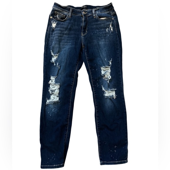 Judy Blue Dark Blue Distressed Boyfriend Jeans, size 31 - Picture 1 of 5